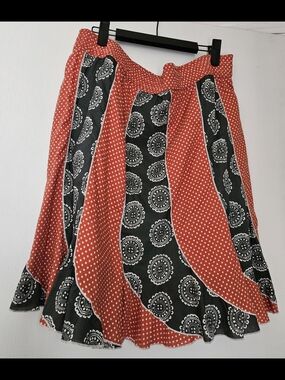 Sahalie 100% Cotton Knee-Length Melon and Charcoal Panelled Circle Skirt, XL